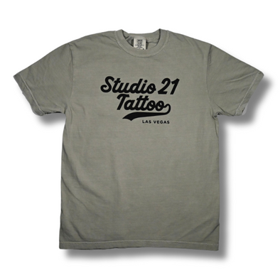 Studio 21 Tattoo Las Vegas NV Sage and green and Black  t-shirt with studio 21 logo 