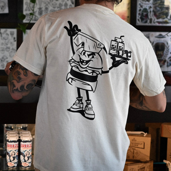 Studio 21 Tattoo Las Vegas NV Sip n Slide Cream and Black  t-shirt with burger graphic 